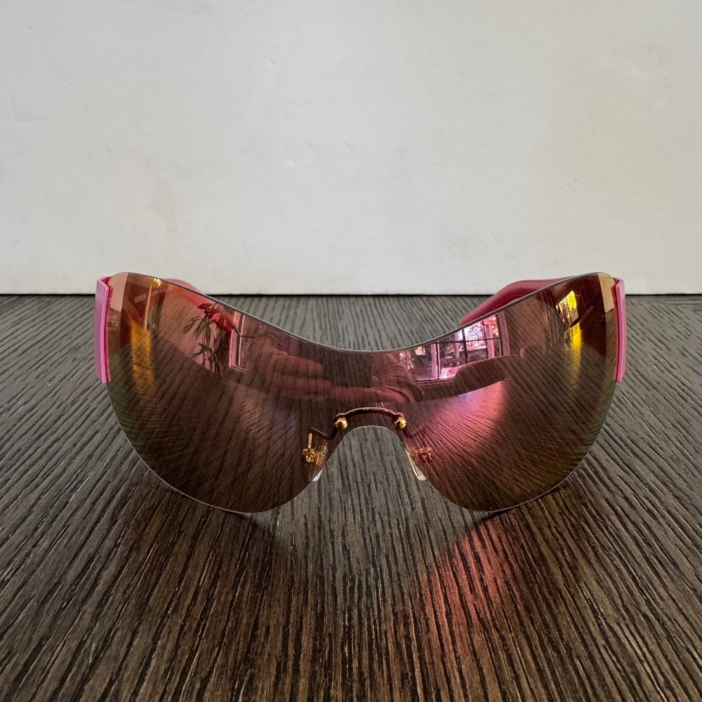KAREN WAZEN SHIELD WRAP AROUND  "SKI" SUNGLASSES PINK Y2K EUC